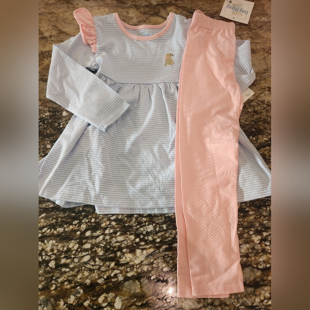 Little Me Blue Striped Set with Pink Pants